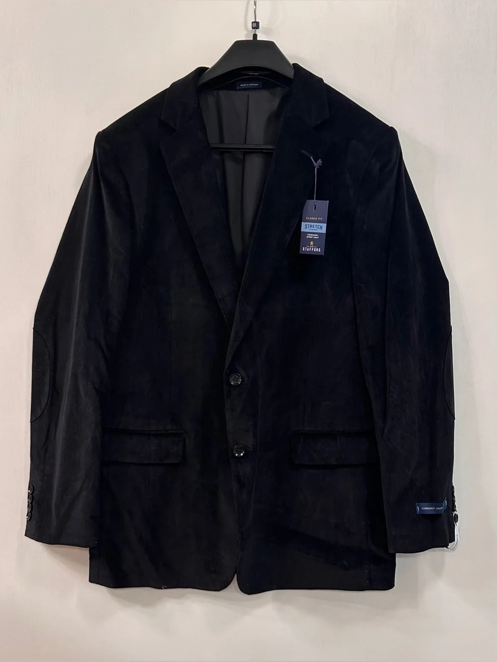 Stafford Black Corduroy Jacket Elbow Patches Sports Coat Stretch Men’s 48L $168